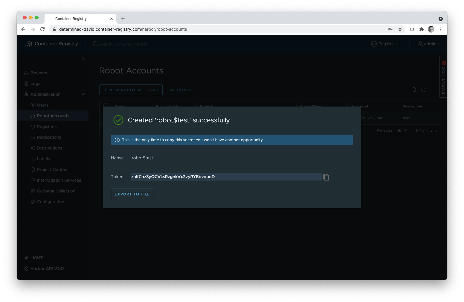 Save system robot token
