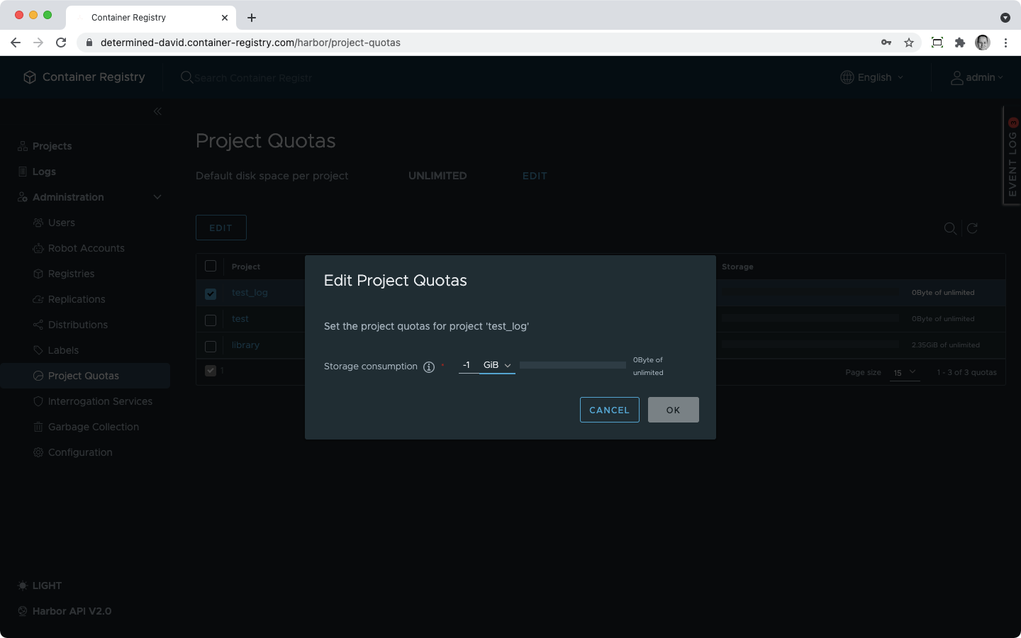 Change project quota