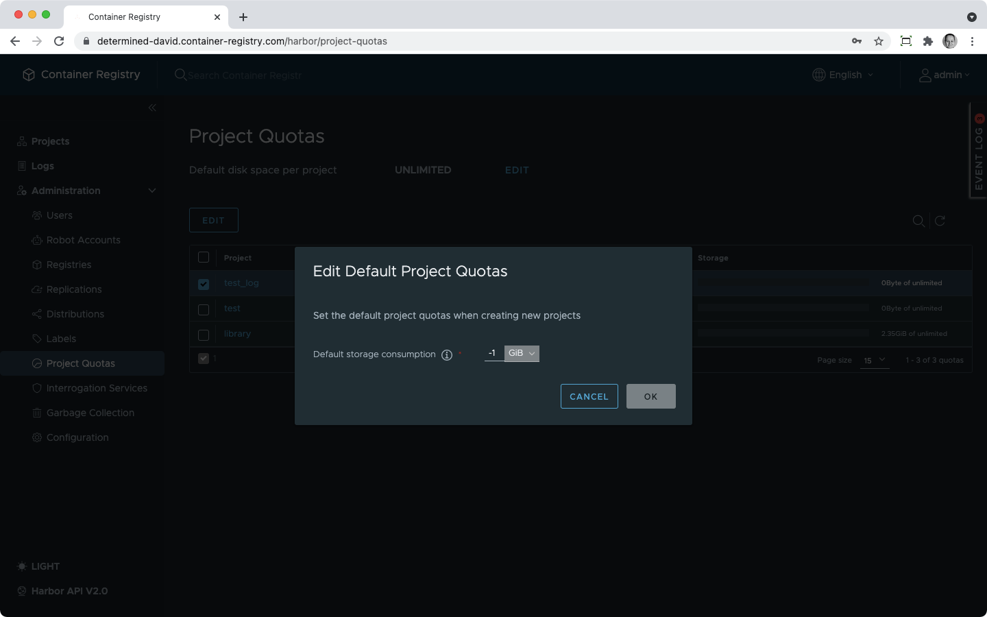 Default project quota 2