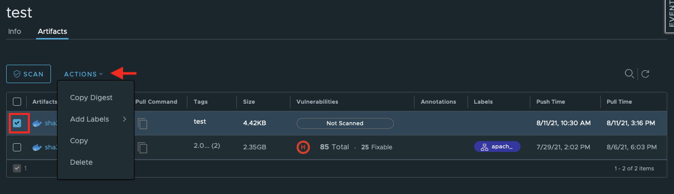 Manage artifacts