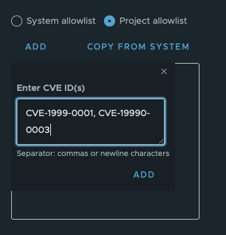 Cve allowlist commas