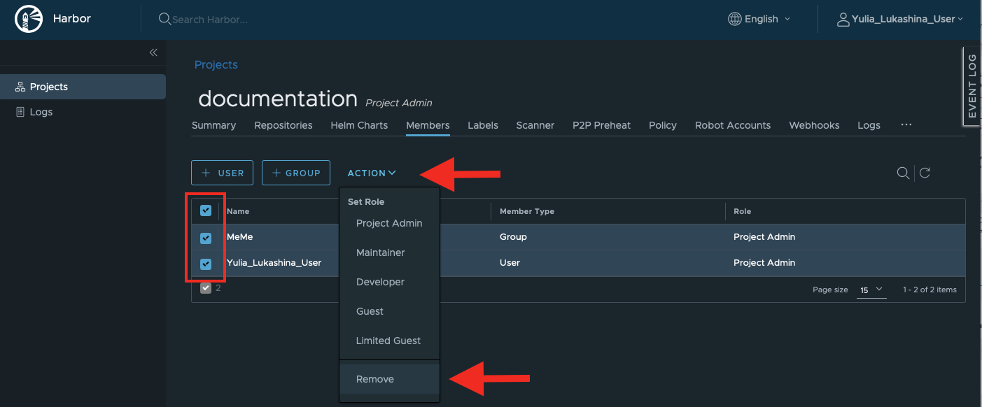 Delete project users
