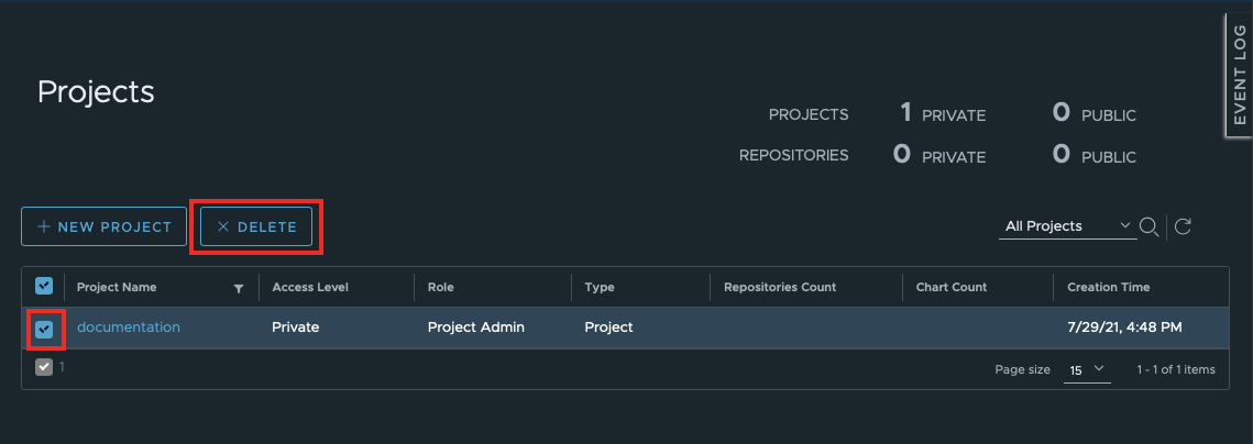 Delete projects