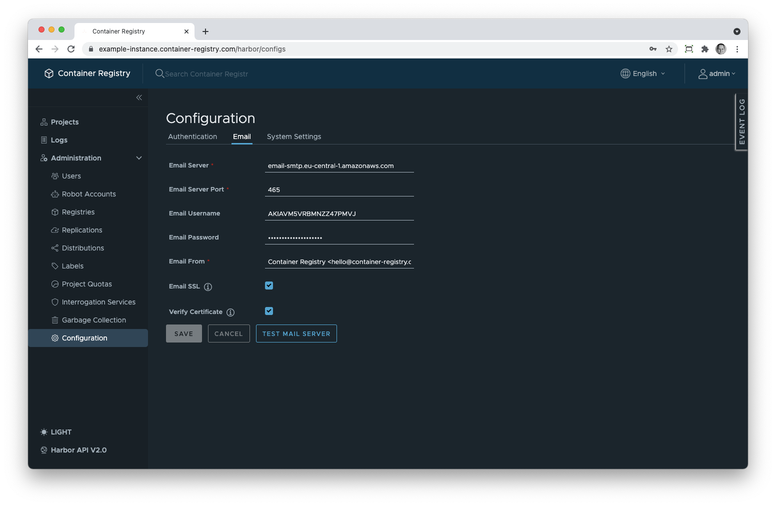 Email server configuration
