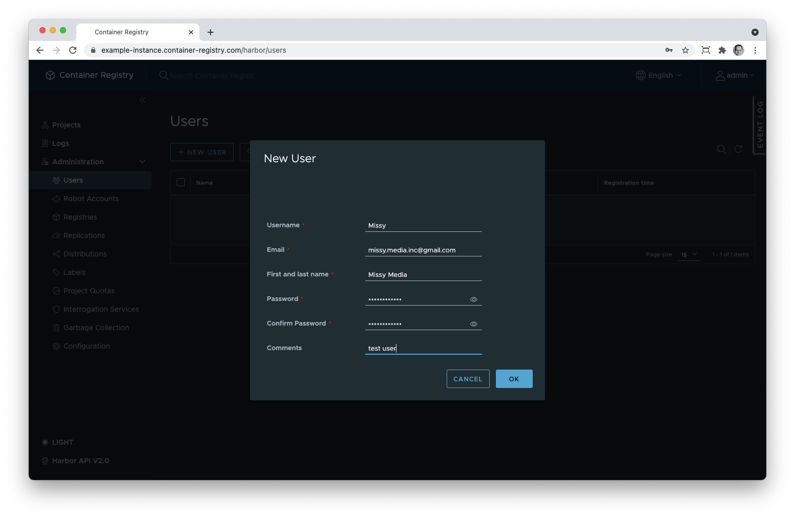 New user form