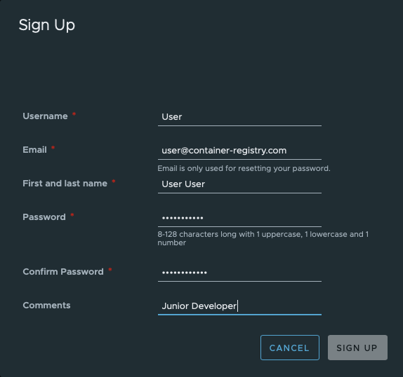 Sign up form