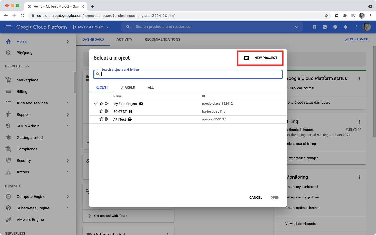 Create google project