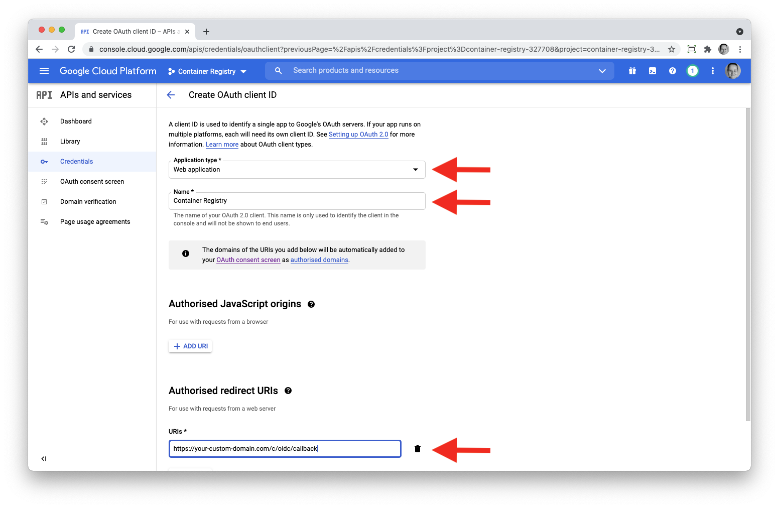 Create oauth client ID google