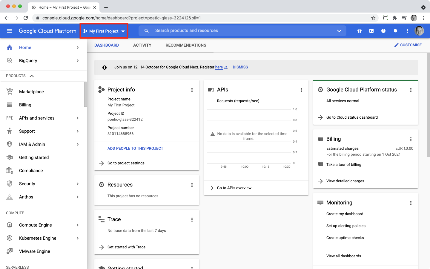 Google cloud console