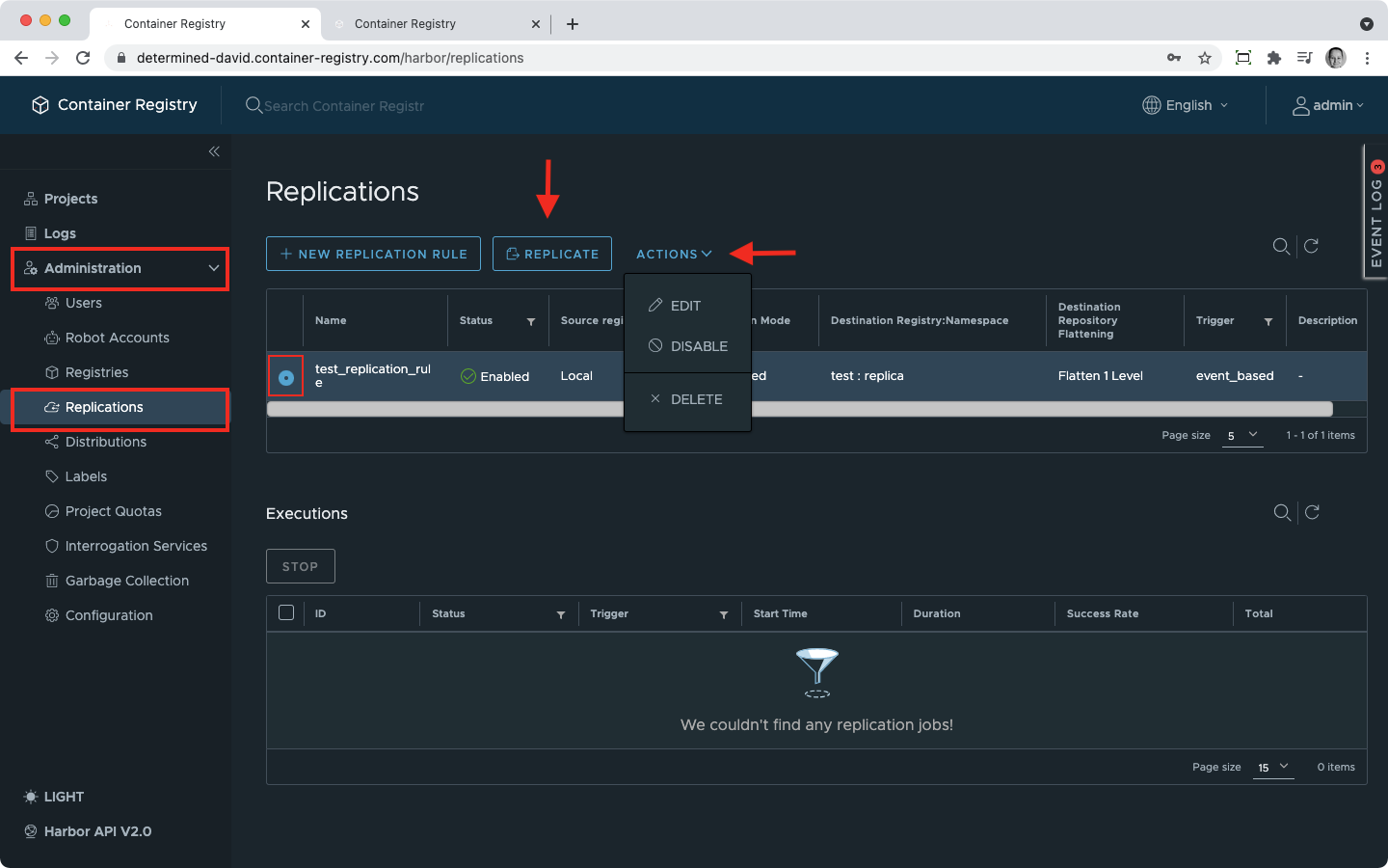 Manage replication rules