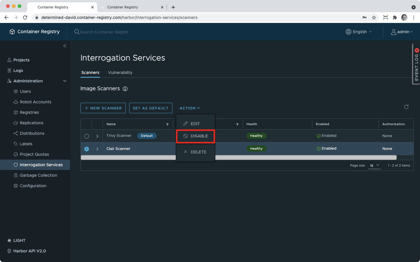 Disable system scanner