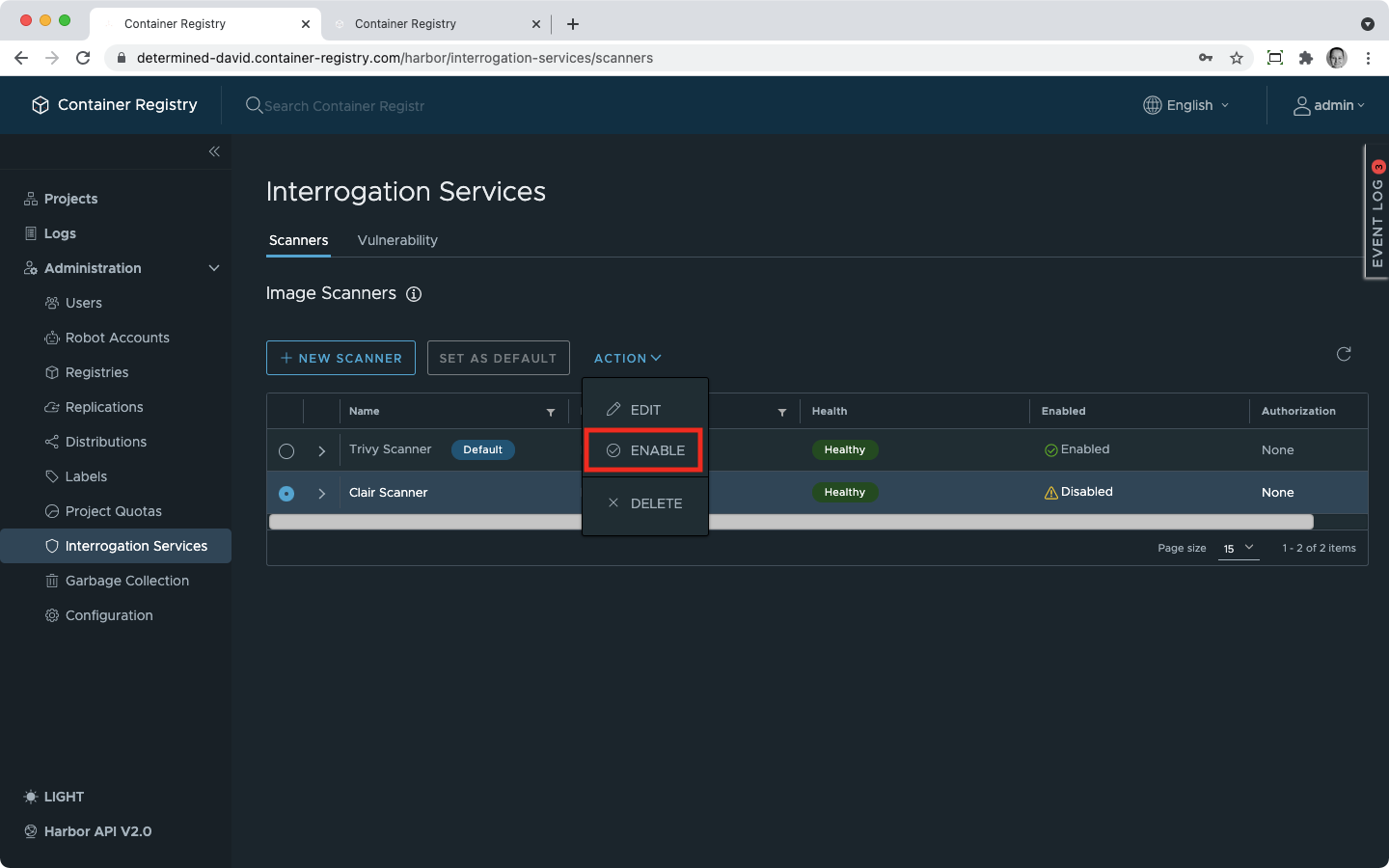 Enable system scanner