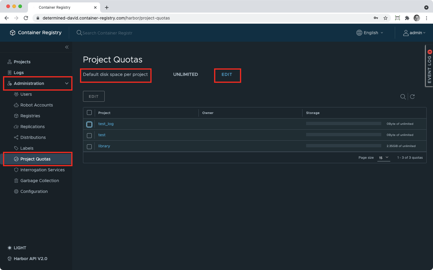 Default project quota 1