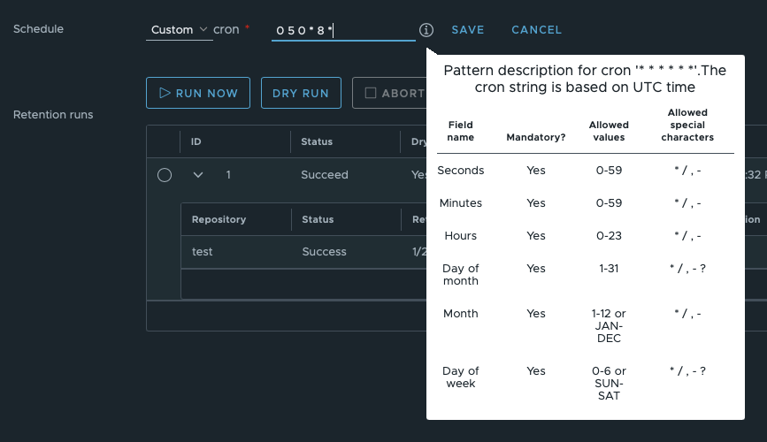 Cron retention schedule