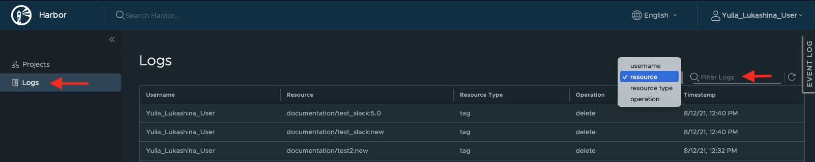 Search system logs