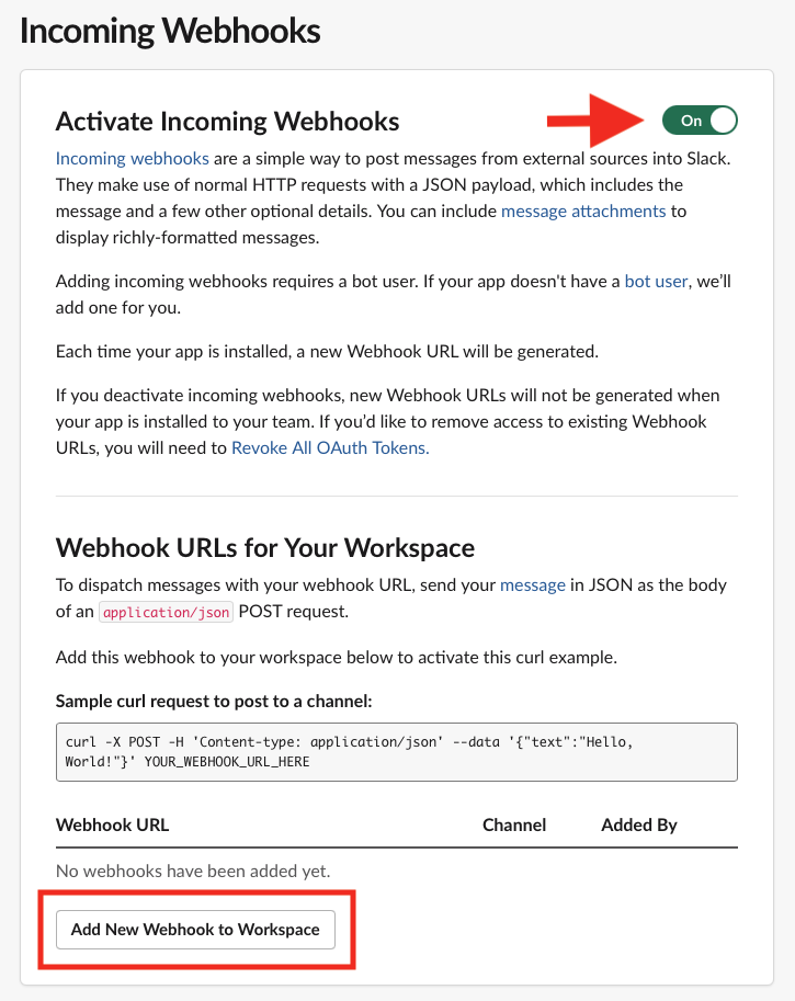 Activate incoming webhook