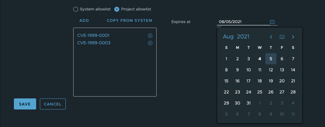 Cve allowlist calender