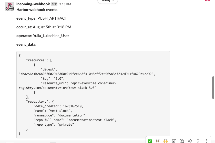 Incoming slack legacy message