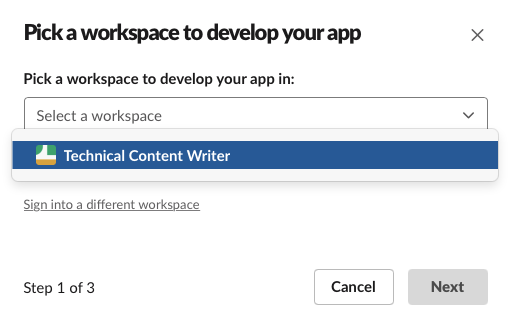 Select slack workspace