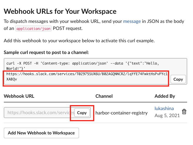 Webhook slack URL