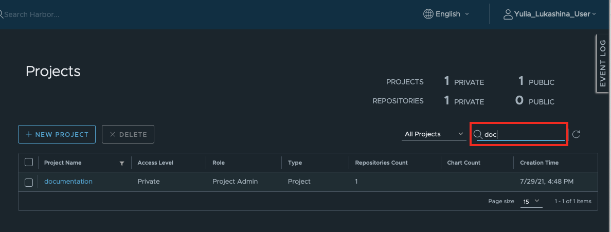 Filter project name