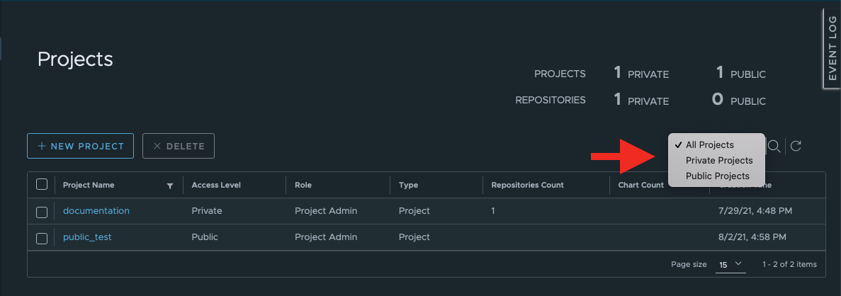 Filter project type
