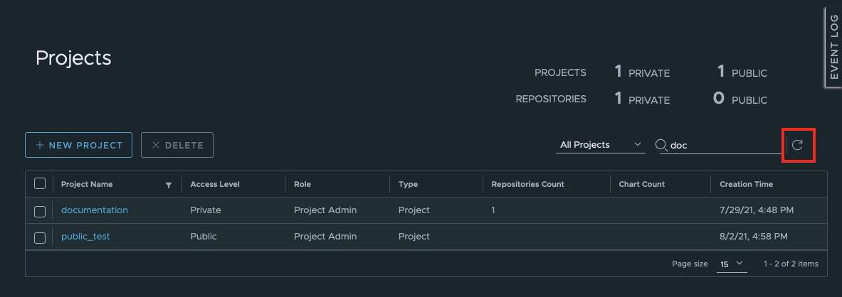 Refresh project list