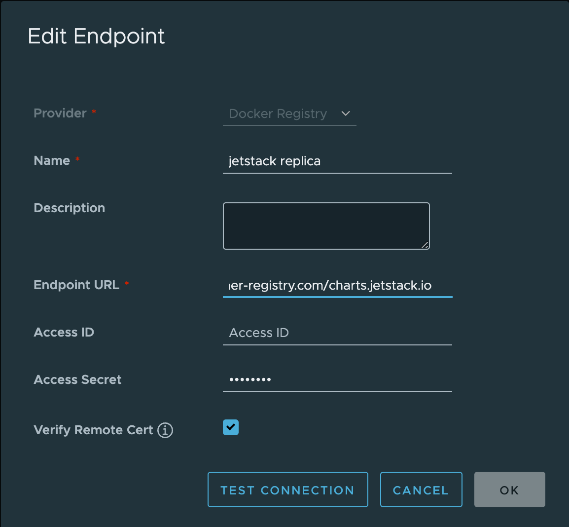 Harbor registry endpoint pointing at the Helm Chart OCI Proxy
